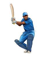 abstrakt slagman som spelar cricket från stänk av akvareller, färgad teckning, realistisk. vektor illustration av färger