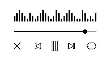 Musik- Spieler retro Schnittstelle Vektor Vorlage. isoliert eben Audio-Abspielgerät; Audio-Player; Musikabspielgerät Anwendung Fenster mit schwarz Schatten