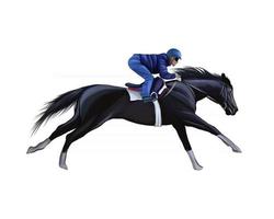 hästkapplöpning med en jockey från stänk av akvareller, färgad teckning, realistisk, ridning. vektor illustration av färger