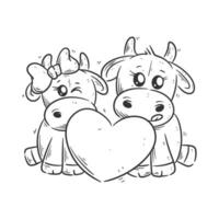 zwei Paare von Kühe sind hinter das Herz zum Färbung vektor