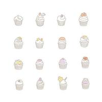 verschiedene Arten von Cupcakes. handgezeichnete Stilvektordesignillustrationen. vektor