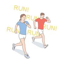 ein Mann und eine Frau joggen. handgezeichnete Stilvektordesignillustrationen. vektor