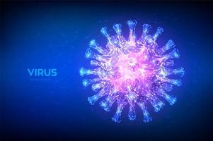 Coronavirus 2019-ncov neuartiges Coronavirus Low-Poly-abstraktes Konzept. Mikroskopische Ansicht der Viruszelle aus nächster Nähe. gefährliches asiatisches ncov-Coronavirus, Sars-Pandemierisiko. vektor