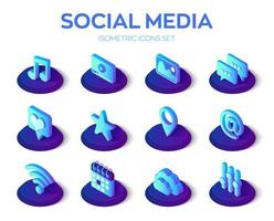 appar för sociala medier är inställda. sociala medier 3d isometriska ikoner. mobilappar. skapad för mobil, webb, dekor, applikation. perfekt för webbdesign, banner och presentation. vektor