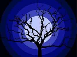 Lycklig halloween. skrämmande silhuett av en torr träd mot de bakgrund av månsken. vektor platt illustration