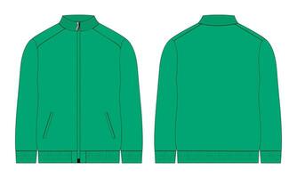 lång ärm dragkedja med ficka träningsoveraller jacka tröja teknisk mode platt skiss vektor illustration mall främre och tillbaka se.