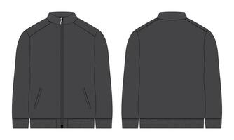 lång ärm dragkedja med ficka träningsoveraller jacka tröja teknisk mode platt skiss vektor illustration mall främre och tillbaka se.