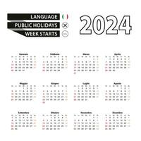 2024 kalender i italiensk språk, vecka börjar från söndag. vektor