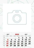 vägg kalender planerare mall för Maj 2024, vecka börjar på söndag. vektor