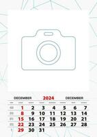 vägg kalender planerare mall för december 2024, vecka börjar på söndag. vektor