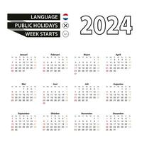 2024 kalender i dutch språk, vecka börjar från söndag. vektor