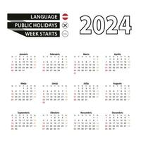 2024 kalender i lettiska språk, vecka börjar från söndag. vektor