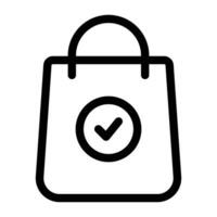 Einkaufen Tasche Symbol Gliederung Vektor, online Einkaufen Design Element, linear Stil Kauf Tasche mit Griff Silhouette, Gepäck, Pixel perfekt Symbol Vektor Illustration