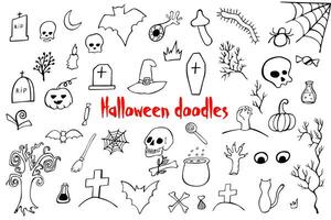 halloween doodles, halloween mönster uppsättning, halloween bakgrund vektor