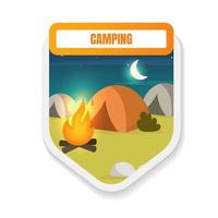 camping platt färg vektor badge. övernattning i skogen. lägereld och tält. turism, äventyr. campingplats i skogen. vandring grafisk klistermärke. expedition isolerad tecknad designelement