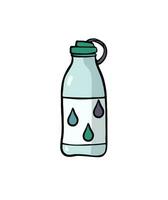 Vektor Illustration von Wasser Flasche mit Wasser fallen Aufkleber auf Es. bleibe hydratisiert und stilvoll mit diese fesselnd Illustration von ein glatt Wasser Flasche. Schluck Ihre Weg zu ein erfrischend Tag.