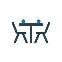 företag möte plats ikon. med tabell, stol och kaffe råna symboler. redigerbar platt vektor illustration.