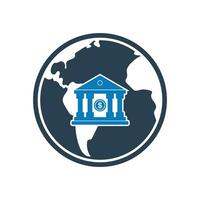 global bank ikon. med klot och Bank symboler. redigerbar platt vektor illustration.