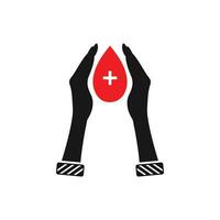 blod donation ikon. med hand och vatten släppa symboler. redigerbar platt vektor illustration.