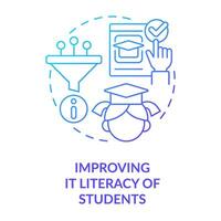 Verbesserung es Alphabetisierung von Studenten Blau Gradient Konzept Symbol. studieren Verfahren. ict Vorteil im Bildung abstrakt Idee dünn Linie Illustration. isoliert Gliederung Zeichnung vektor