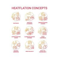 lutning ikoner uppsättning representerar värmeflation koncept, isolerat vektor. tunn linje illustration av global uppvärmningen påverkan. vektor