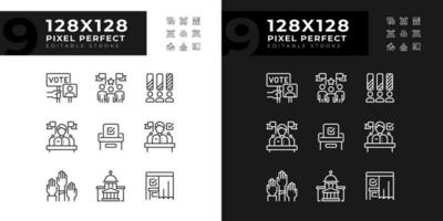 verschiedene 2d Pixel perfekt einstellen von dunkel und Licht Thema Symbole Darstellen Wählen und Wahl, isoliert Vektor Illustration, editierbar Politik Zeichen zum Tag und Nacht Modus.