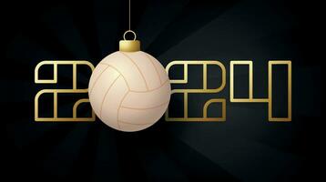 glücklich Neu Jahr 2024 und Volleyball Ball. Sport Gruß Karte mit Sport Ball. Vektor Illustration