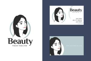 Schönheit lange Haar Frauen Logo mit Marke Identität vektor