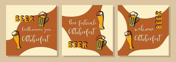 Oktoberfest. Bier Festival. braun Plakate einstellen mit Gekritzel Hand gezeichnet . vektor