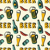 Oktoberfest Muster mit Bier Würste und Bier Brille und Flaschen. vektor