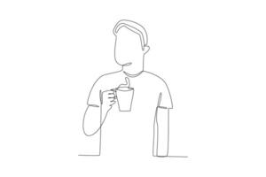kontinuerlig ett linje teckning internationell kaffe dag begrepp. klotter vektor illustration.