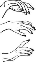 Hände Vektor Grafik. verschiedene Gesten von Mensch Hände sind isoliert auf ein Weiß Hintergrund. Vektor eben Illustration von Damen Hände im verschiedene Situationen.