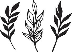 minimalism vektor grenar. grafisk löv för tatueringar, inbjudningar. svart och vit löv. uppsättning linje konst. vektor illustration av höst löv