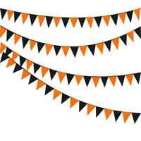 flaggväv hängande orange svart flaggor trianglar baner bakgrund. halloween, lura, behandla, natt, skörd, höst, tacksägelse, gust, pumpa, fest, firande begrepp. vektor