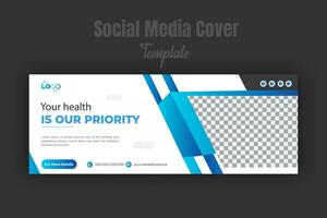 medicinsk vård och behandling social media eller tidslinje omslag eller webb baner design mall för service befordran med geometrisk blå lutning Färg form vektor