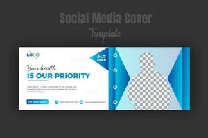 medicinsk och sjukvård social media posta design mall med redigerbar webb baner. modern och företags- företag befordran tidslinje omslag eller baner med blå abstrakt lutning Färg former vektor