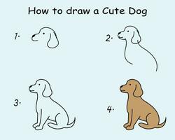 Schritt durch Schritt zu zeichnen ein Hund. Zeichnung Lernprogramm ein Hund. Zeichnung Lektion zum Kinder. Vektor Illustration.