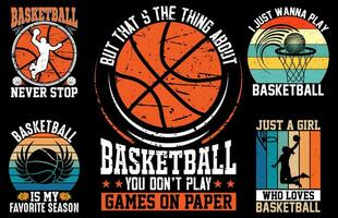 basketboll årgång vektor t-shirt design bunt, basketboll vektor illustration t-shirt uppsättning
