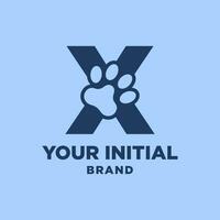 Brief x Pfote drucken Hund Fuß Silhouette im Negativ Raum Initiale Vektor Logo Design