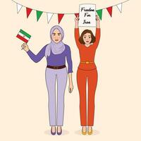 iranian kvinnor protesterar med baner vektor