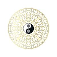 glänzendes goldenes Mandala mit Yin-Yang-Zeichen isoliert sign vektor