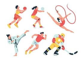 Sport Sammlung Vektor Illustration von ein Vielfalt von Sport Vektoren, einschließlich Basketball, Volleyball, Gymnastik, Karate, Betrieb, und Eis Eishockey