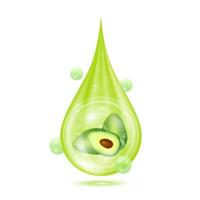 Avocado Innerhalb Wasser Tröpfchen Grün isoliert auf Weiß Hintergrund. fallen Vitamine und Kollagen organisch Anti Altern Serum. Obst Acid Produkt. zum natürlich Öko Haut Pflege Kosmetik. realistisch 3d Vektor. vektor