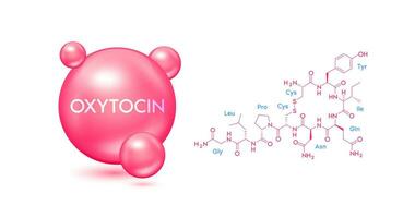 oxytocin modell röd och strukturell kemisk formel. symbol 3d ikon isolerat på vit bakgrund. hormon i mänsklig hjärna. medicinsk vetenskaplig begrepp. vektor eps10.