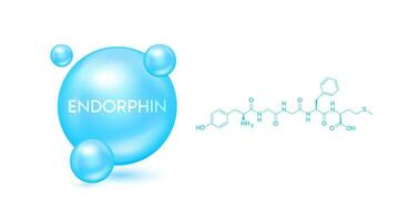 Endorphin Modell- Blau und strukturell chemisch Formel. Symbol 3d Symbol isoliert auf Weiß Hintergrund. Hormon im Mensch Gehirn. medizinisch wissenschaftlich Konzepte. Vektor Folge10.