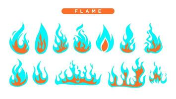 brand tecknad serie. eldkula brand, röd varm förträfflighet lågor, gul varm lågor och förträfflighet lågor, brinnande kraft eldig silhuetter vektor illustration uppsättning isolerat.