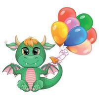 süß Karikatur Grün Baby Drachen mit Hörner und Flügel. Symbol von 2024 gemäß zu das Chinesisch Kalender vektor