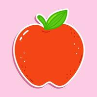 Aufkleber rot Apfel Charakter. Vektor Hand gezeichnet Karikatur kawaii Charakter Illustration Symbol. isoliert auf Rosa Hintergrund. rot Apfel Charakter Konzept