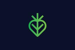minimal und kreativ Herz Blatt Logo Vorlage auf schwarz Hintergrund vektor