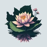 schön Rosa Lotus Blume mit Grün Blätter. Vektor Illustration.